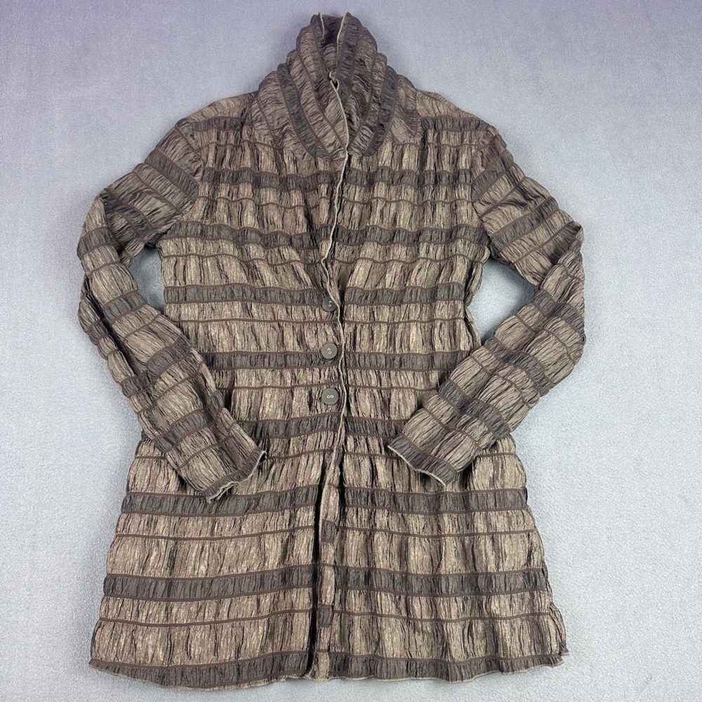 Redwood Court Silk Blend Crinkle Cardigan Brown Bronze Shawl Collar Large